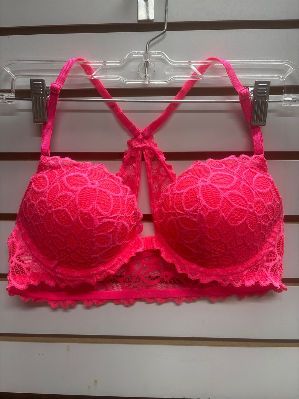 PINK Victoria's Secret Neon Lace Push-Up Racerback Bra